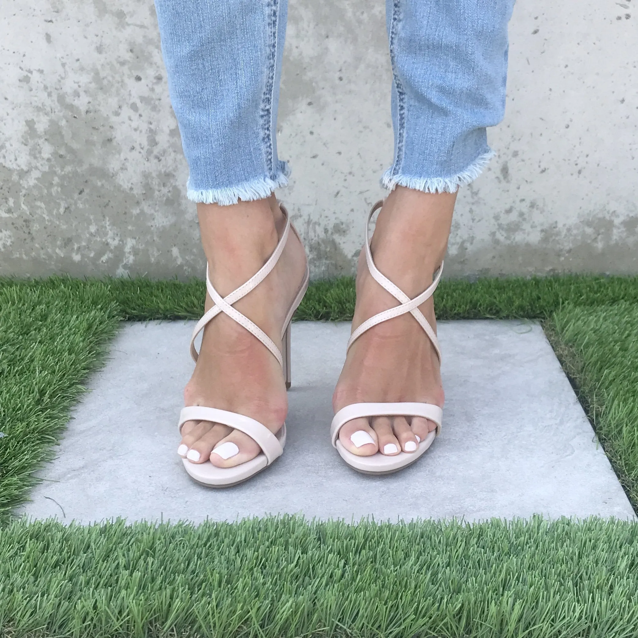 Polished Chic Open Toe Heels In Nude