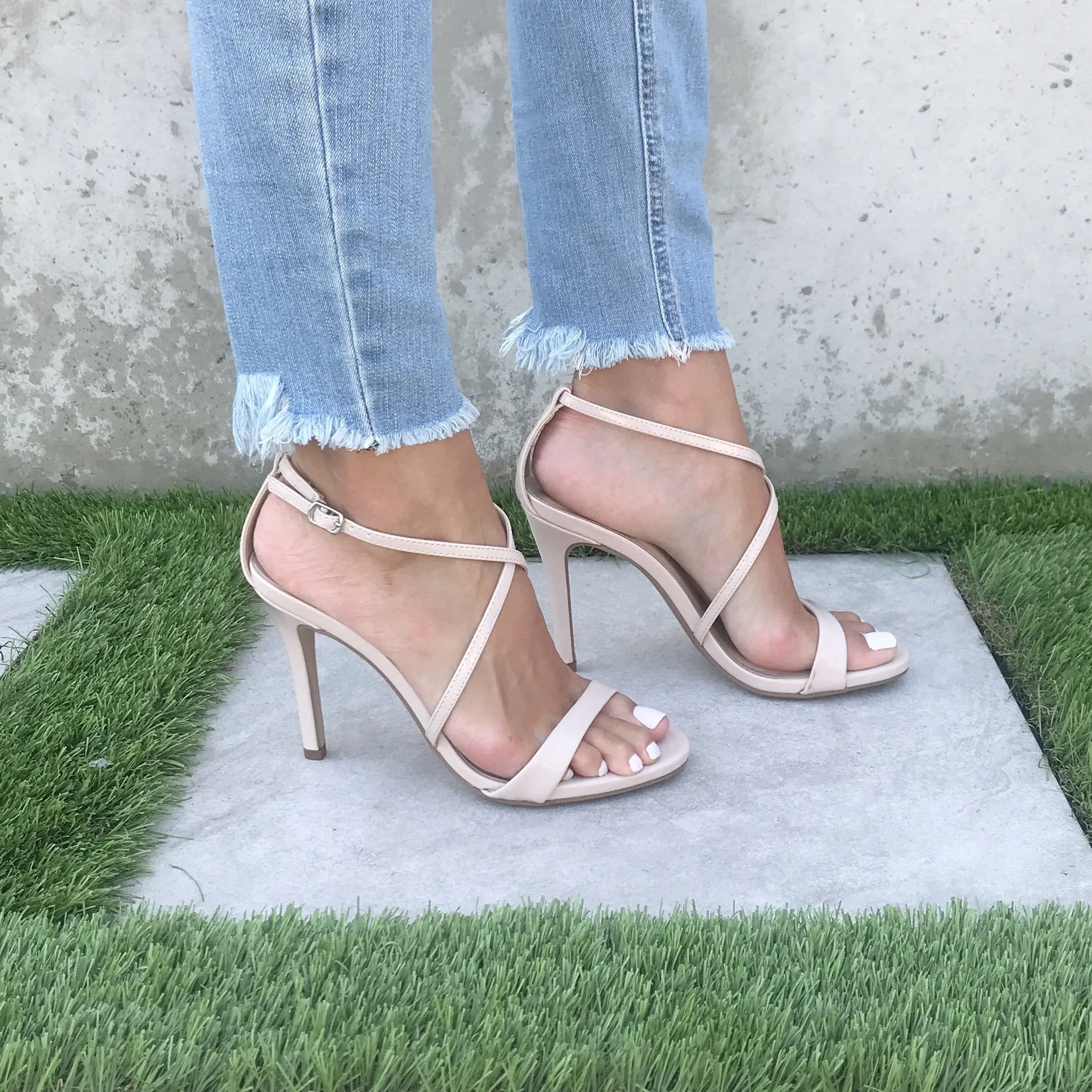 Polished Chic Open Toe Heels In Nude