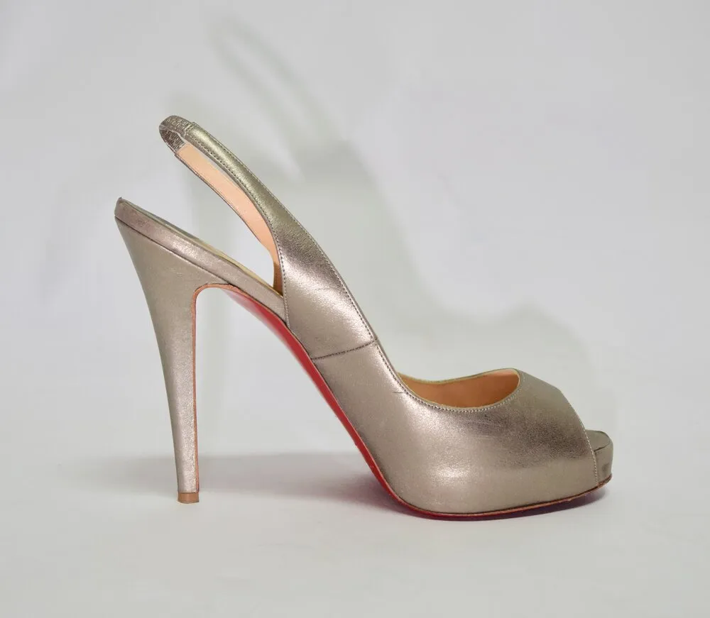 Red Sole Peep-Toe Oyster Gold Heels | Size 10.5 US / 40.5 EU