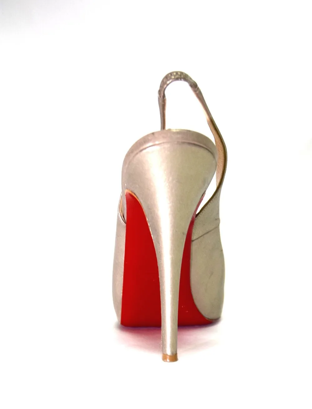 Red Sole Peep-Toe Oyster Gold Heels | Size 10.5 US / 40.5 EU