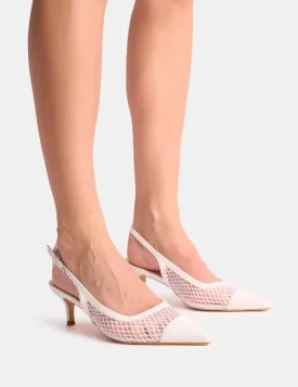 Roue White Mesh Detail Slingback Mid Court Heels