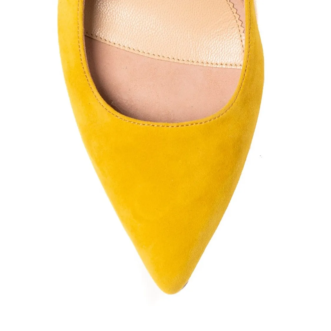 Sassy Saffron Suede Slingback Kitten Heel