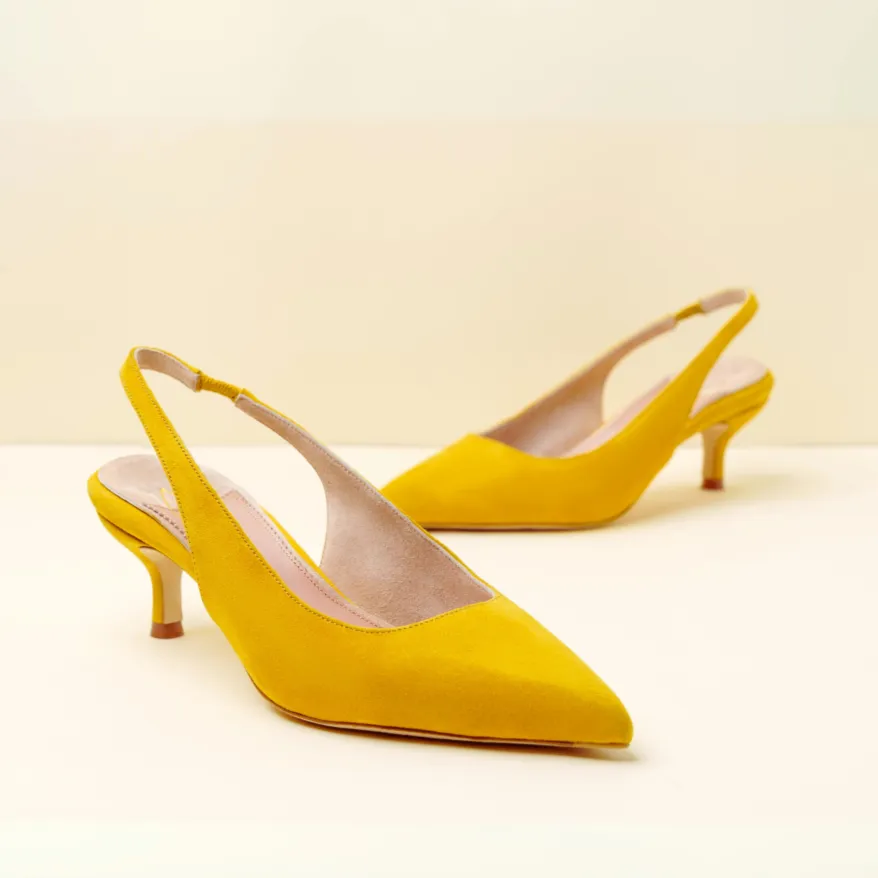 Sassy Saffron Suede Slingback Kitten Heel