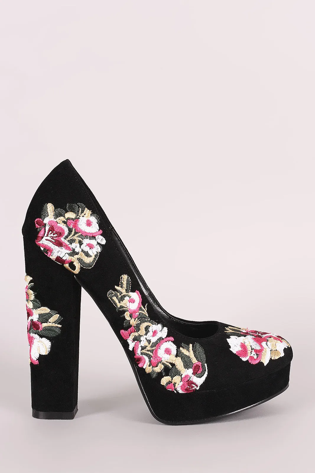 Shoe Republic LA Embroidered Floral Round Toe Platform Pump