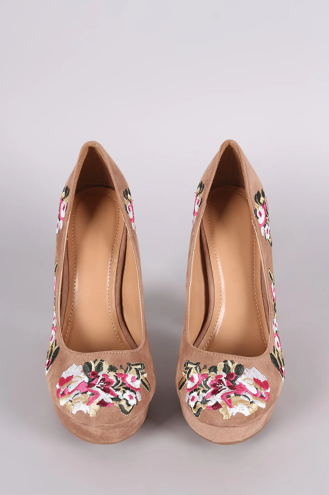 Shoe Republic LA Embroidered Floral Round Toe Platform Pump