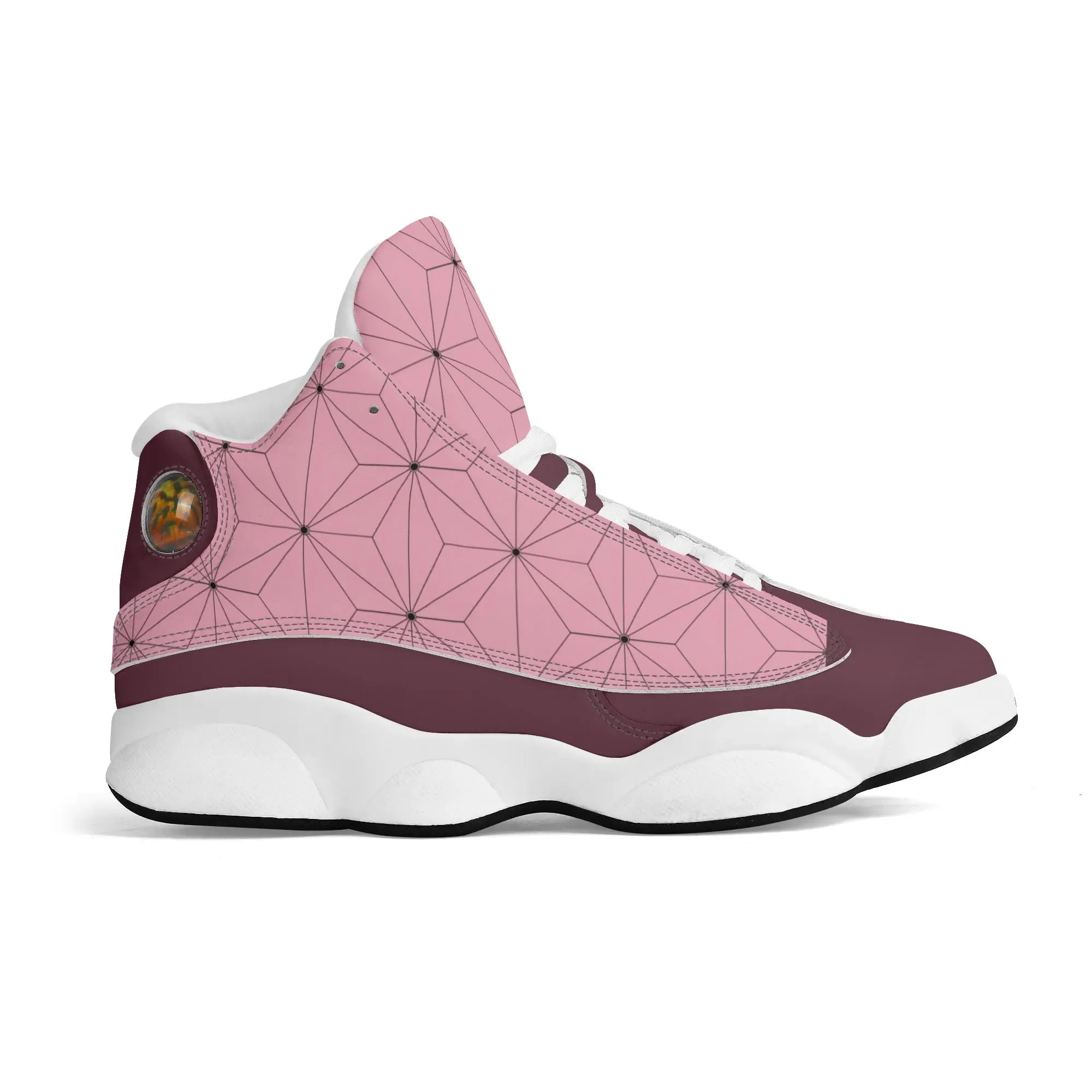 Skate shoe | High Top Sneakers | PU Vegan Leather Basketball shoes | Anime Slayer of Demon | Pink Flower pattern