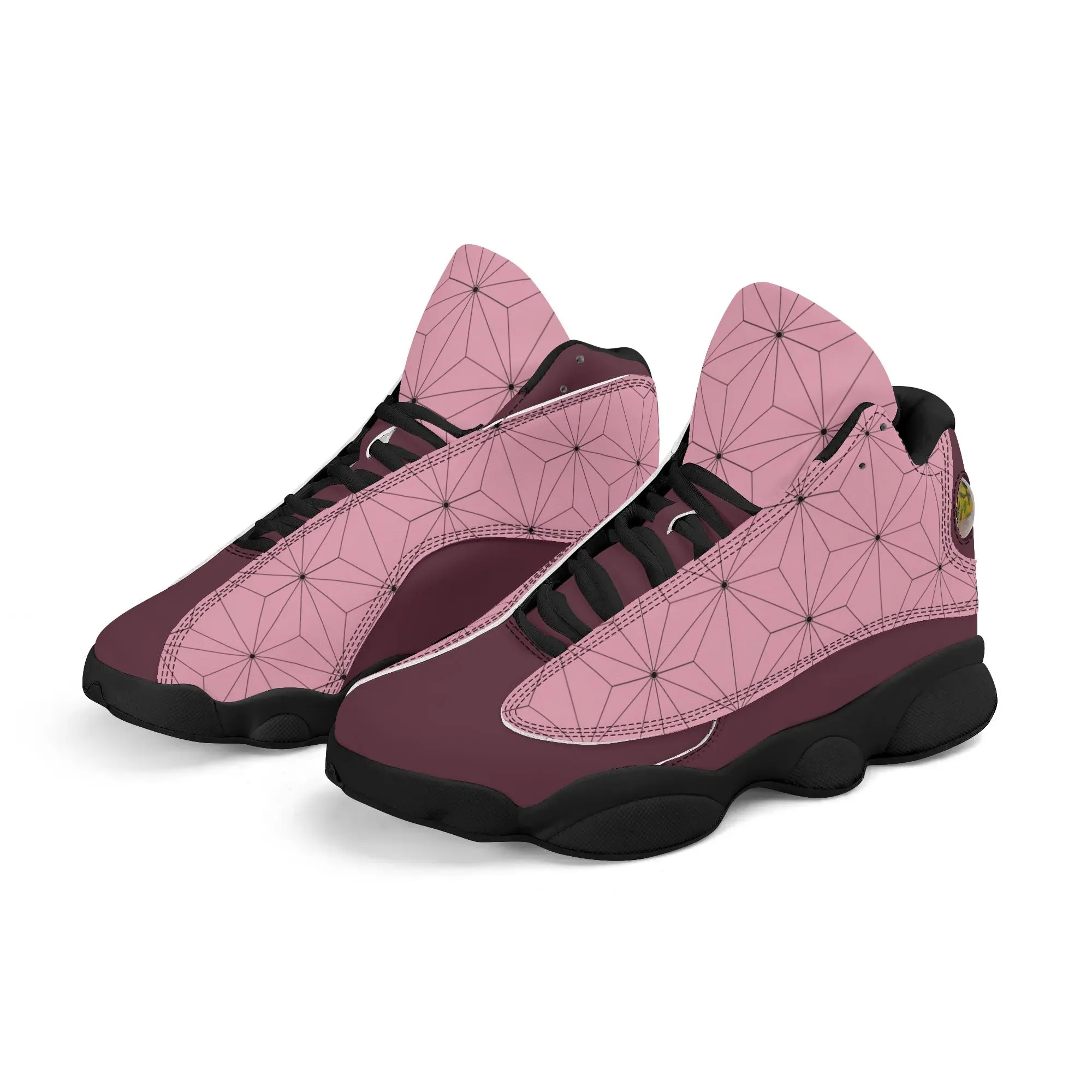 Skate shoe | High Top Sneakers | PU Vegan Leather Basketball shoes | Anime Slayer of Demon | Pink Flower pattern