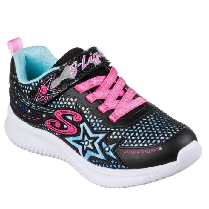 Skechers Girls Jumpsters Wishful Star Black Pink Light Up Trainer