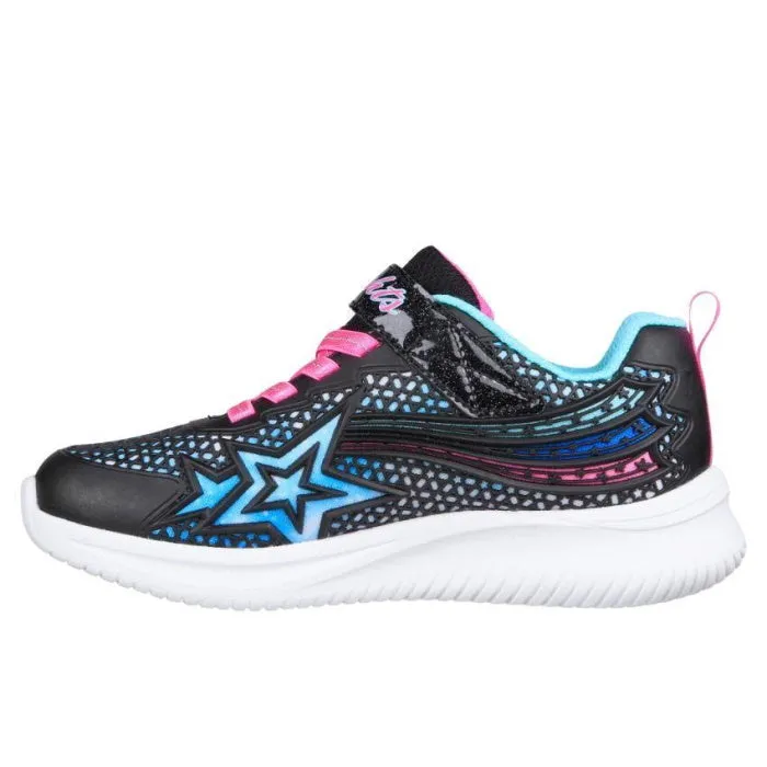 Skechers Girls Jumpsters Wishful Star Black Pink Light Up Trainer