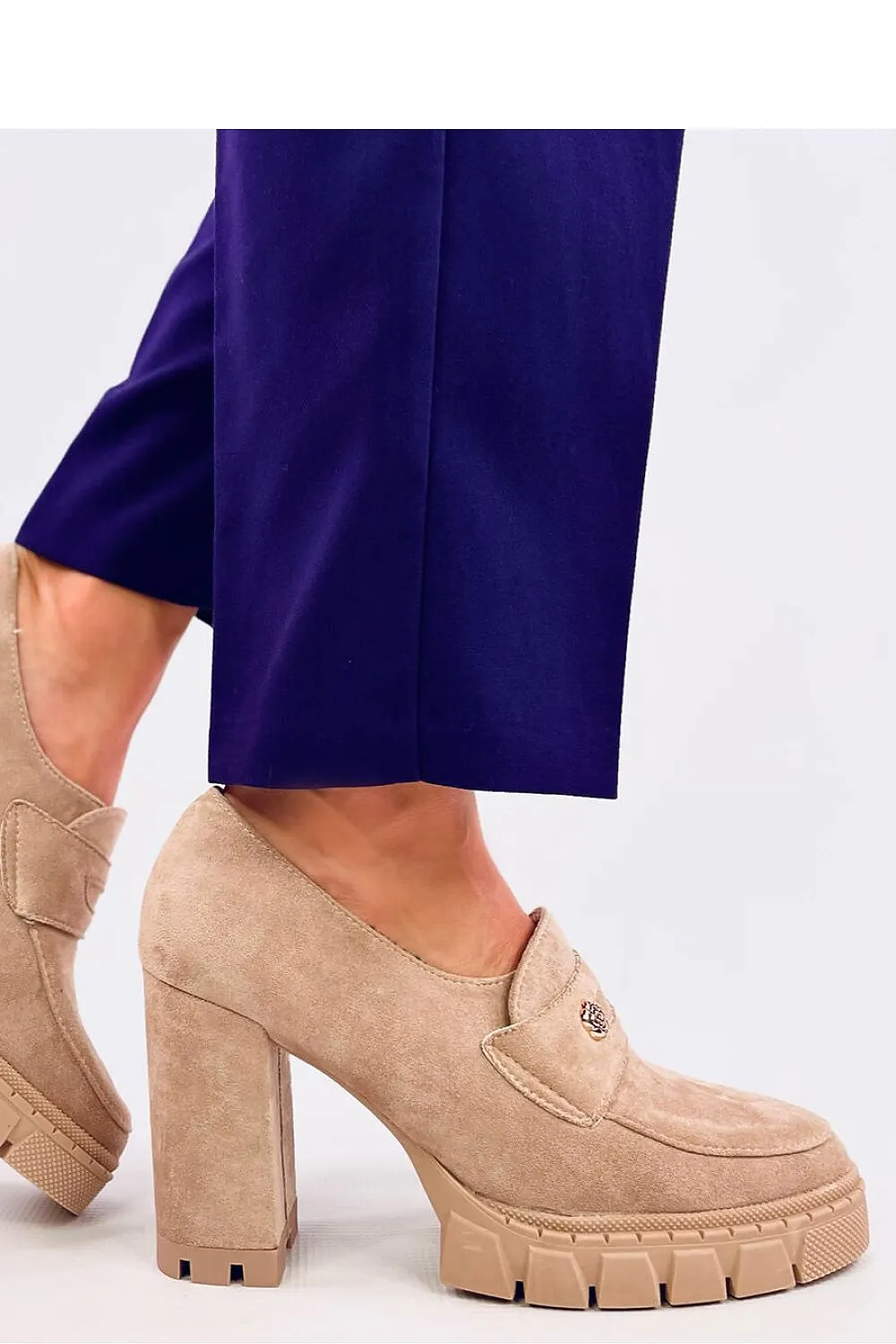 TEEK - Beige Flower Slot Suede Platform Pumps