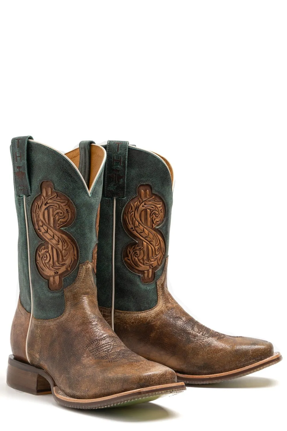 Tin Haul Mens Brown/Green Leather Top Dollar Cool Benjamin Cowboy Boots