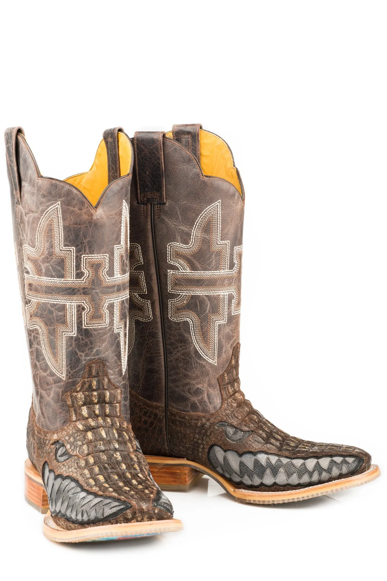 Tin Haul Mens Dark Brown Leather Swamp Chomp Cowboy Boots