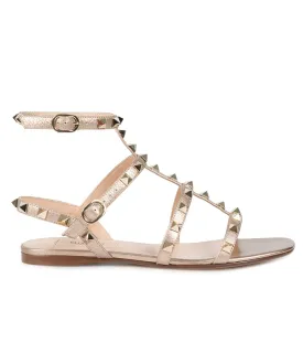 Valentino Rockstud Caged Flat Sandals in Metallic Elk-Print