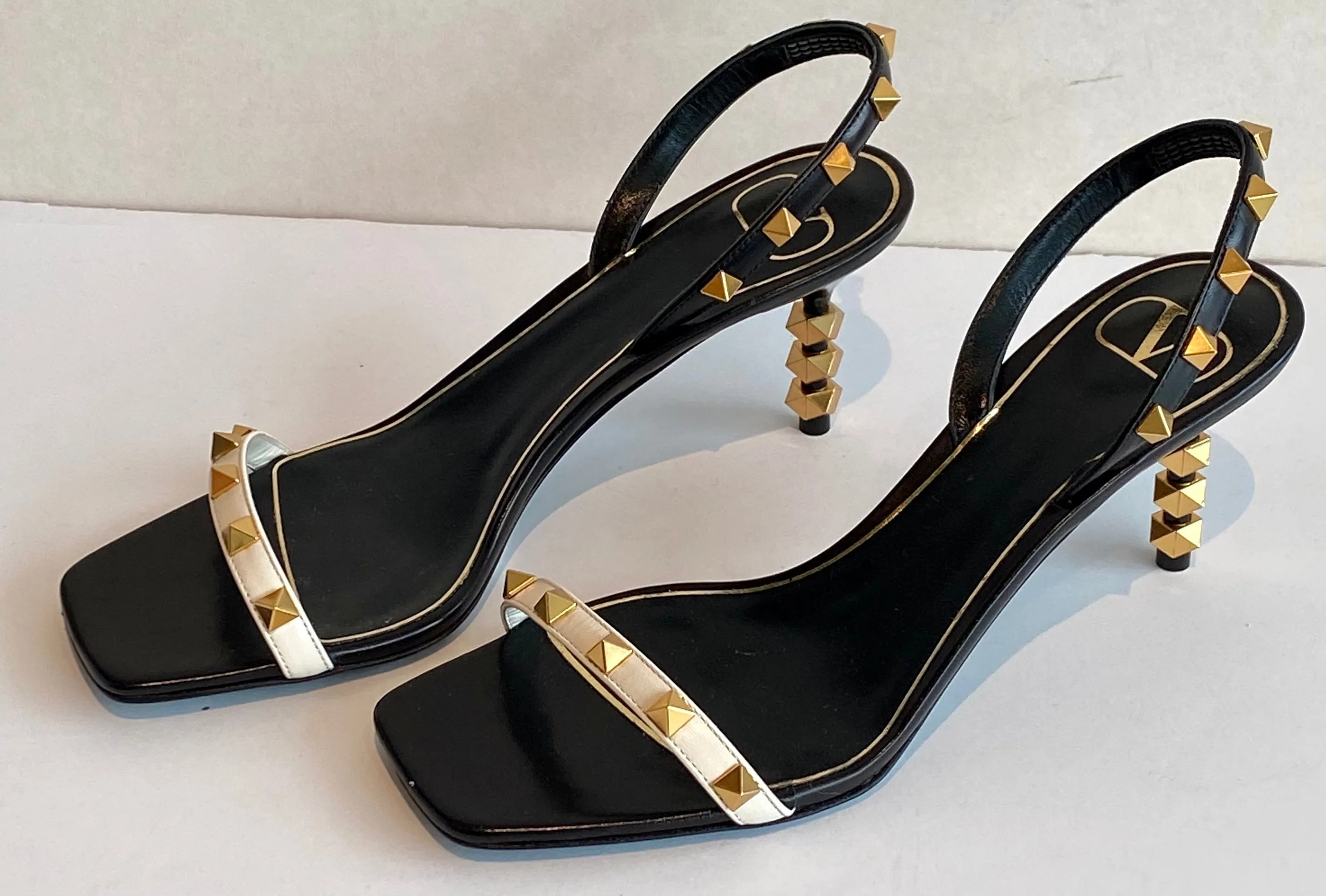 Valentino Rockstud Slingback Heels With Sculpted Heel