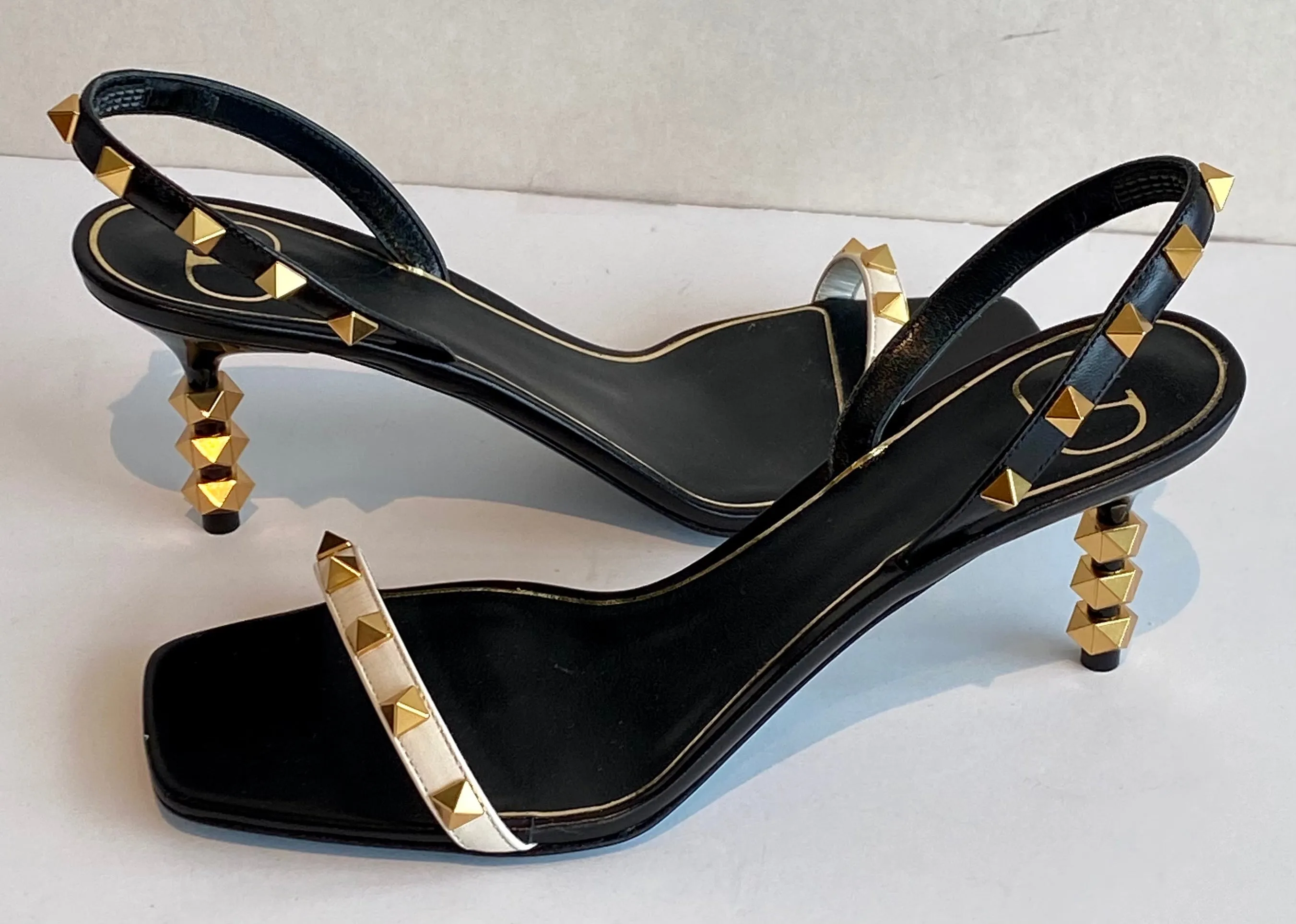 Valentino Rockstud Slingback Heels With Sculpted Heel