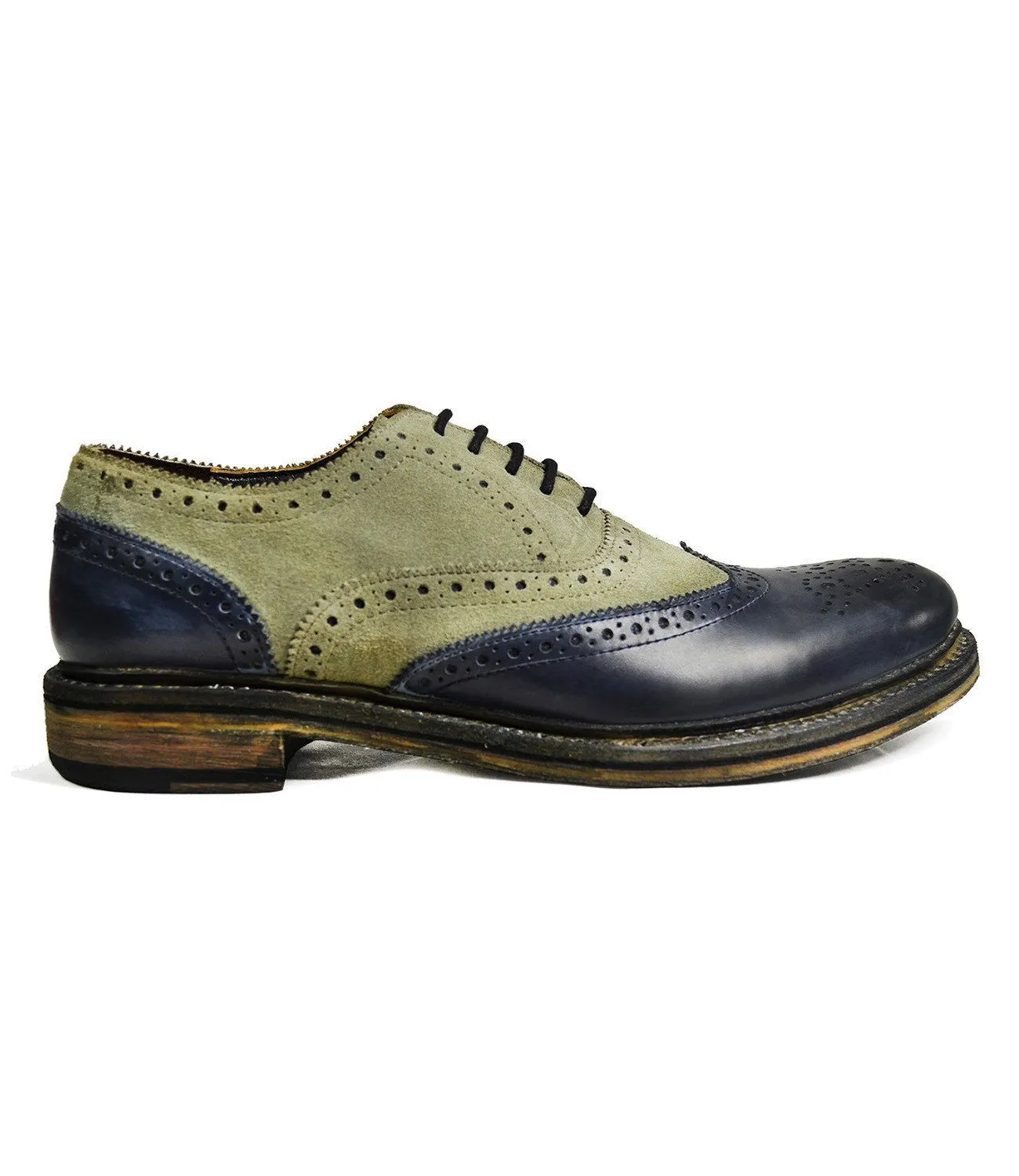 VERONA Full Leather Grey and Navy Wing Tip Oxfords