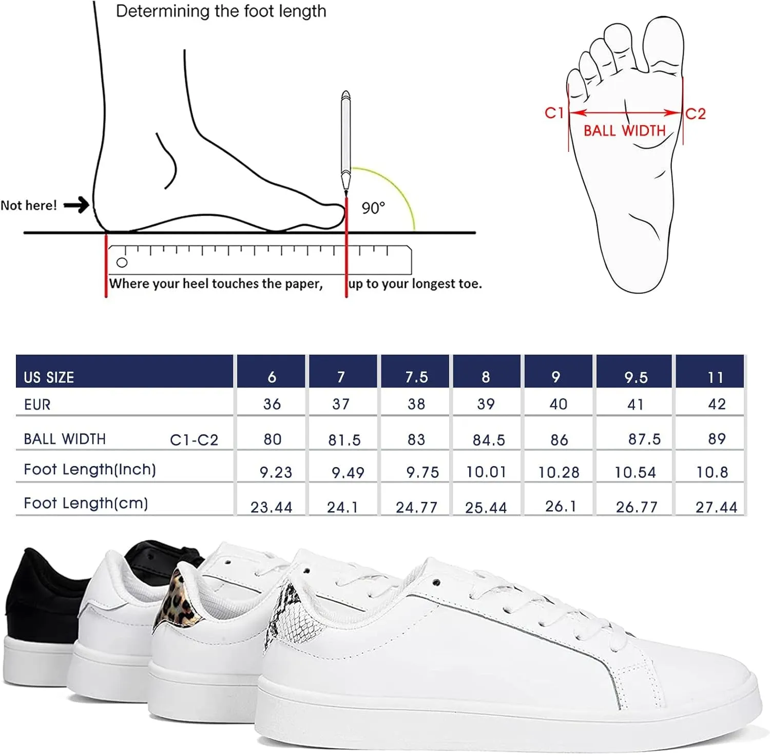 Women'S Low Top Sneakers - PU Leather Lace up Lightweight Fashion Sneakers for Women Comfortable Classic Casual Shoes Black Size 11