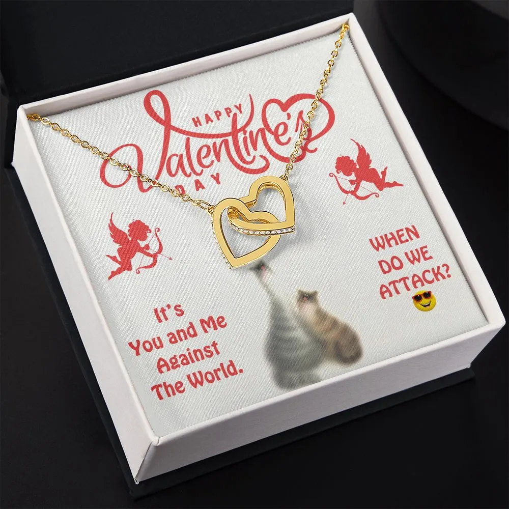 You And Me Against The World Interlocking Hearts Necklace